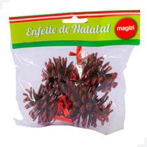 Enfeite de Natal Pinha Natural Gliter Mix 5cm c/4 Vermelha Magizi