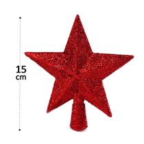 Enfeite de natal ponteira estrela c/ glitter 15cm vermelha