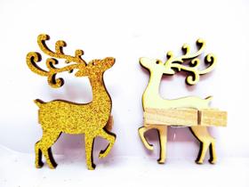 Enfeite de natal prendedor renas 3,5cm x 6cm 4 unid - dourado