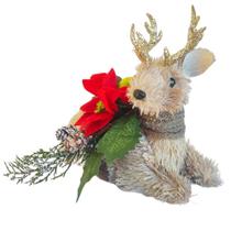 Enfeite de Natal Rena Baby Deitada 21cm Pele Bege e Dourada Saldão