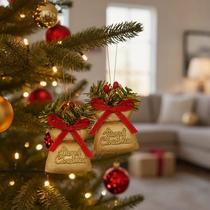 Enfeite de Natal Saco Presente Decorado Dourado 5,5 cm Kit com 2 Unidades