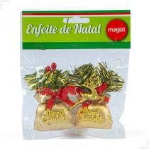 Enfeite de Natal Saco Presente Decorado Dourado 5,5cm c/2