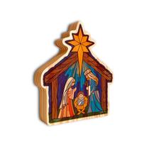 Enfeite de Natal Sagrada Família Decoração Madeira Capela Nascimento Jesus Adoro Cristão - WoodSpot