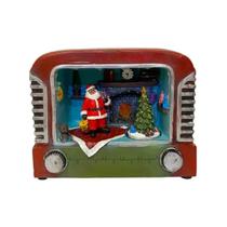 Enfeite de Natal TV Vermelho com Papai Noel com Luz e Som USB/Pilha 21x17x9 cm