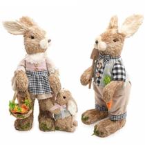 Enfeite de Páscoa Casal de Coelho Grande e de Palha Com Coelhinho Enfeite de Páscoa Casal de Coelho Grande e de Palha Com Coelhinho