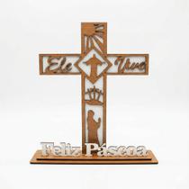 Enfeite de Páscoa Cristã Ele Vive em MDF com Base Decorativa Feliz Páscoa Enfeite de Páscoa Cristã Ele Vive em MDF com Base Decorativa Feliz Páscoa