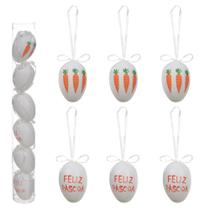 Enfeite de pascoa ovo branco e laranja para pendurar