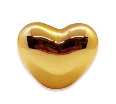 Enfeite de Porcelana Coração Metalico Dourado Brilhante 8cm