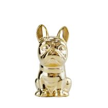 Enfeite De Porcelana Decorativo Bulldog Dourado 9Cm