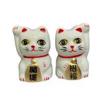 Enfeite de Porcelana Gato da Sorte com 02 peças 5cm