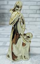 Enfeite de Porcelana Mãe e Filho Dourado 16,5cm