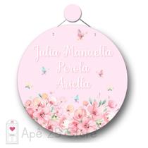 Enfeite de Porta Jardim Flores e Borboletas Personalizado com Nome e Pendurador MDF