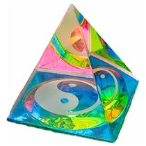 Enfeite de Vidro Ornamento Pirâmide de Cristal Prismatico Ying Yang Colorido 3D Tamanho Grande Enfeite de Vidro Ornamento Pirâmide de Cristal Prismatico Ying Yang Colorido 3D Tamanho Grande