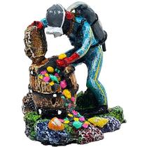 Enfeite decoração aquários mergulhador oxigenador no barril