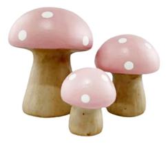 Enfeite Decoração Jardim Trio De Cogumelo Miniatura Cor Rosa - Decore Casa