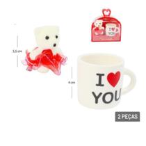 Enfeite Decorativo 12cm 2 Peças Urso Com Xicara I Love You Enfeite Decorativo 12cm 2 Peças Urso Com Xicara I Love You