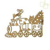 Enfeite Decorativo Aplique em MDF Trem Locomotiva Natalina 14x12 cm
