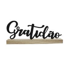 Enfeite decorativo aramado com base de madeira frase gratidão 26.5x4x11cm