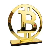 Enfeite Decorativo Bitcoin Acrílico Espelhado Dourado - Decoração de Mesa Luxo