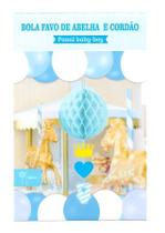 Enfeite Decorativo Bola Favo de Abelha e Cordão Baby Boy Com 60Cm Azul