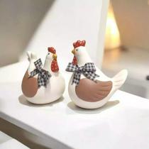 Enfeite Decorativo Casal Galinha c Laco Ceramica Cappuccino Enfeite Decorativo Casal Galinha c Laco Ceramica Cappuccino