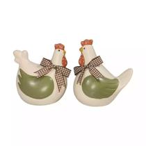 Enfeite Decorativo Casal Galo e Galinha com Laco Elegance Verde