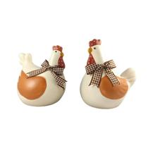 Enfeite Decorativo Casal Galo e Galinha com Laco Laranjado Enfeite Decorativo Casal Galo e Galinha com Laco Laranjado