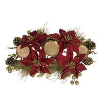 Enfeite decorativo centro mesa 60cm roma c/ 3 porta velas vermelho