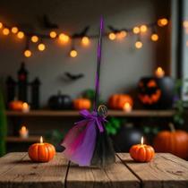 Enfeite Decorativo De Halloween - Vassoura Roxa - 66cm - 1 unidade - Rizzo Enfeite Decorativo De Halloween - Vassoura Roxa - 66cm - 1 unidade - Rizzo