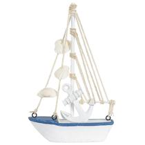 Enfeite decorativo de mesa ou pendente Barco branco com azul 17x11,5