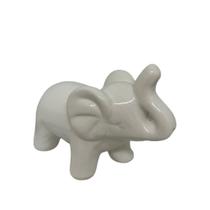 Enfeite decorativo elefante branco de cerâmica trabalhado