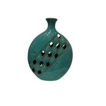 Enfeite decorativo em cerâmica garrafa trançada verde água 35 cm - JR artigos