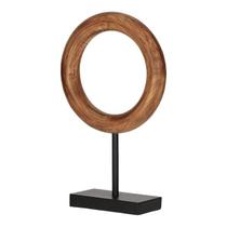 Enfeite Decorativo Escultura Anel Em Madeira Com Base Em Metal Preto Luxo