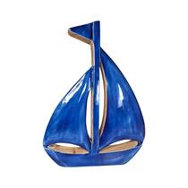 Enfeite Decorativo Estátua Barquinho 29cm Barco Azul Oceano