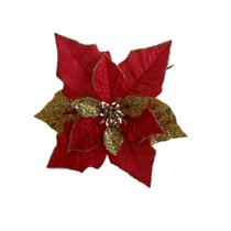 Enfeite Decorativo Flor Turim 22cm Vermelho/dourado