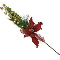 Enfeite decorativo galho c/ flor e cereja dourada 62,5cm - niazite