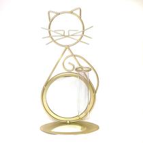 Enfeite Decorativo Gatinho Metal Com Espelho Gato Floreira - Dourado