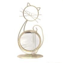 Enfeite Decorativo Gatinho Metal Com Espelho Gato Floreira - Dourado2