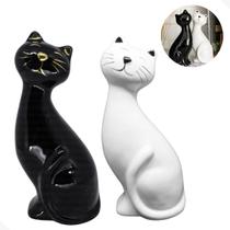 Enfeite Decorativo Gato Em Cerâmica 2 Peças