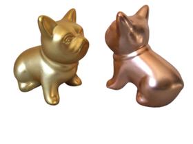 Enfeite Decorativo Kit 2 Buldog Cerâmica Rosé/Gold Fosco