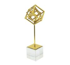 Enfeite Decorativo Menor Metal Dourado Escultura Cubo