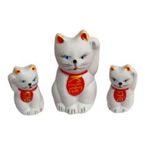 Enfeite Decorativo Miniatura Familia Gato da Sorte 3 Peças - Hp Decor