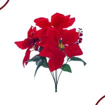 Enfeite Decorativo Natalino - Buque Flor de Natal - Bico de Papagaio Poinsettia - Com 7 Cabeças Galhos