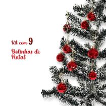 Enfeite Decorativo Natalino Decoração Kit com 09 Bolas De Natal Tamanho Padrão 6cm Vermelha