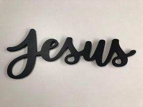 Enfeite decorativo palavra Jesus em MDF - cor preto - 29.5 cm x 12 cm - Fwb