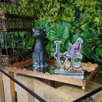Enfeite Decorativo Porcelana Letra Love Gato Prata Brilhante Enfeite Decorativo Porcelana Letra Love Gato Prata Brilhante