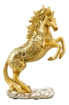 Enfeite Decorativo Rack Cavalo Dourado Realista Resina 28cm