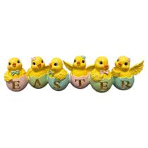 Enfeite Decorativo Resina Pintinhos Ovos Easter 9x32x6cm