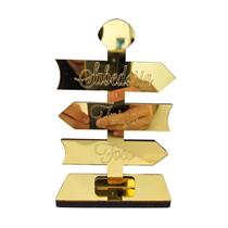 Enfeite Decorativo Sabedoria Força Foco Motivacional Decoração Elegante Acrílico Espelhado Dourado