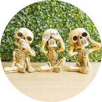Enfeite Decorativo Trio De Caveira Criativo Skull Esqueleto Resina Decoração Sala Quarto Nicho Estante Escritório Casa - Boa Ideia Variedades e Presentes